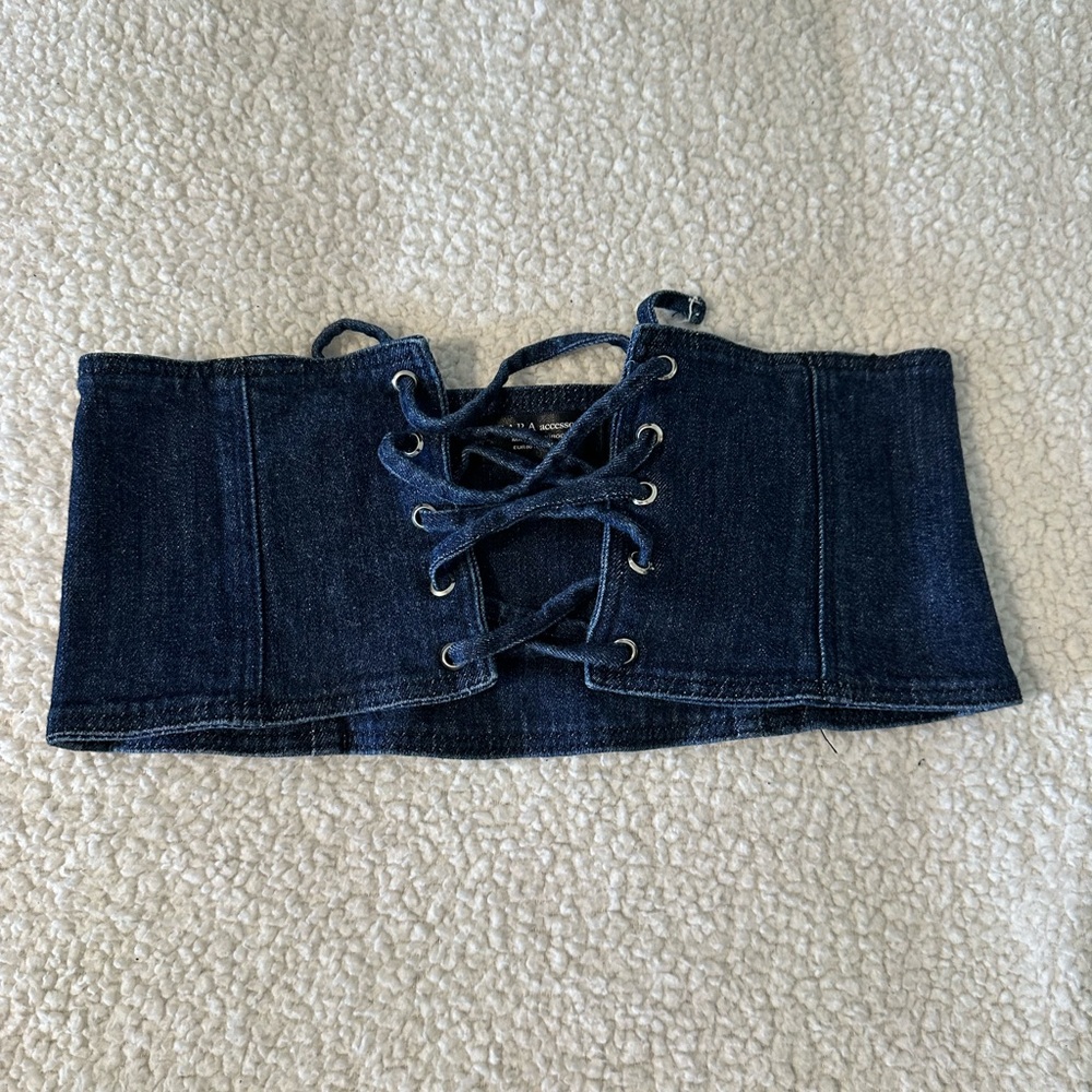 Zara Navy Denim Lace-Up Belt